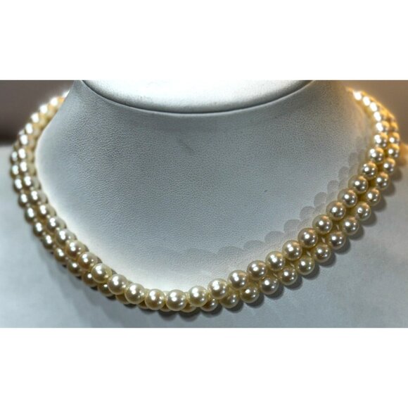 Vintage Art Deco Cultured Cream Double Layer Row Pearl Sterling Clasp Necklace
